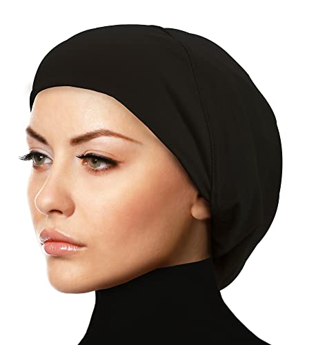 Women's Snood Cap Cotton Beanie Hair Wrap Chemo Undercap Easy Bonnet Hat - color: Black
