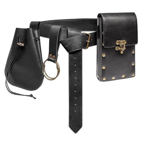 Belt Pouch Waist Bag Fanny Pack Medieval Vintage Leather Pouch Cellphone Holder Holster Carry Belt Purse Pocket Casual Hiking Festival Renaissance Faire Costume Props Travel Wallet (I2-Black) - color: I2 - Black
