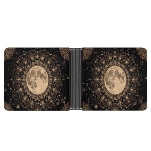 Mandala Moon Bifold Wallet 4.6x3.7 Inch,Slim Compact Folding Wallet with Card Slots And Cash Pocket Lightweight Wallet for Everyday Carry Travel Business - color: Mandala Moon