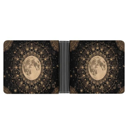 Mandala Moon Bifold Wallet 4.6x3.7 Inch,Slim Compact Folding Wallet with Card Slots And Cash Pocket Lightweight Wallet for Everyday Carry Travel Business - color: Mandala Moon