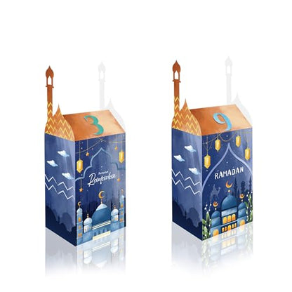 OASHISU 30 PCS 3D Ramadan Eid Mubarak Treat Boxes with Number Stickers, for Eid Mubarak Goodie Paper Boxes,Ramadan Kareem Box, School Classroom Party Favor Decorations
