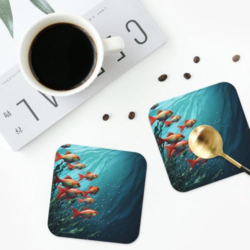 Drink Coasters Set of 4 Leather Coasters for Drinks Fish Aquarium Round Cup Mat Pad Easy Clean Bar Coasters Heat Resistant Funny Cup Coasters for Tabletop Protection,4 Inches - color: Square