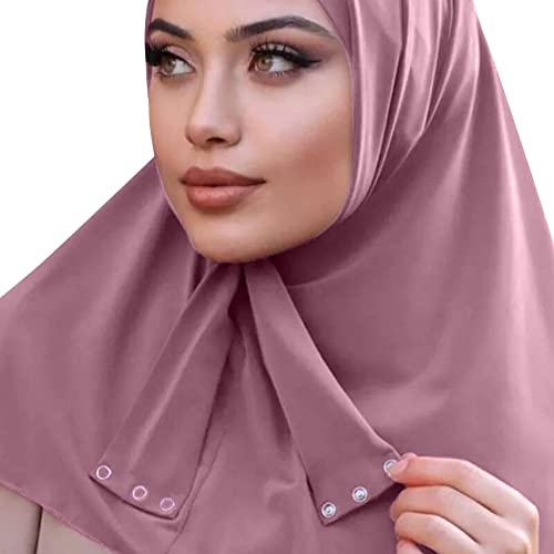 AIBEARTY Women Fashion Instant Muslim Turban Hijab with Snap Fastener Breathable Headscarf Bonnet Cap Turban Hat Shawl - color: Modal Pink - 3 Buttons