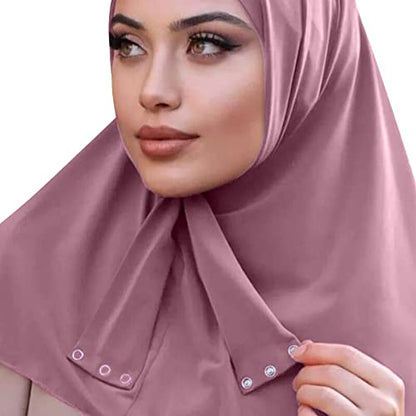 AIBEARTY Women Fashion Instant Muslim Turban Hijab with Snap Fastener Breathable Headscarf Bonnet Cap Turban Hat Shawl - color: Modal Pink - 3 Buttons