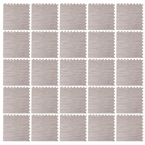 25 Pcs Wood Grain Floor,Thick Printed Foam Tiles, Patchwork Foam Mat, Foam Interlocking Tiles Mat, Exercise Puzzle Floor Mat Interlocking Tiles EVA &PE Foam 24''L x24''W (Grey, 24'' x24'') - color: Grey