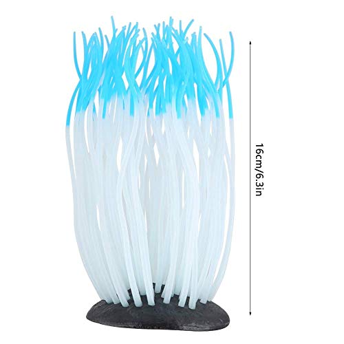 Lifelike Silicone Sea Anemone Aquarium Decor, Glowing Artificial Ornament with Suction Cup for Fish Tank, Blue