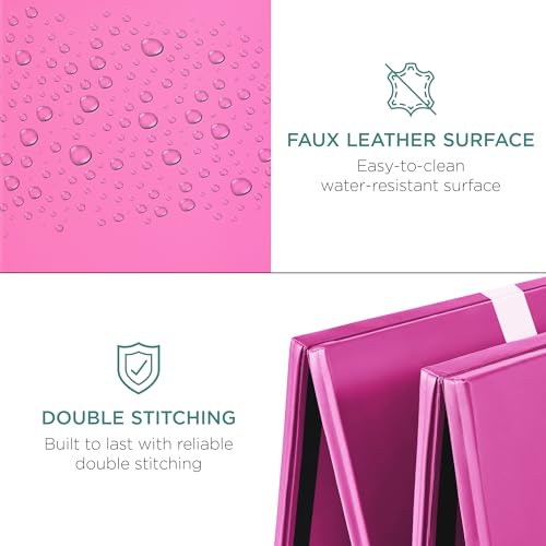 Best Choice Products 10ftx4ftx2in Folding Gym Mat 4-Panel Exercise Gymnastics Aerobics Workout Fitness Floor Mats w/Carrying Handles - color: Dark Pink