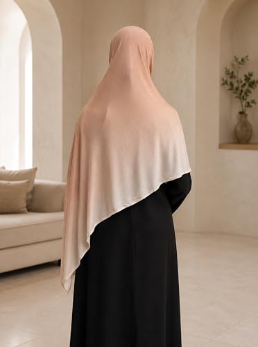 Premium Stretch Cotton Gradient Scarf for Women, Soft Jersey Wrap Shawl, Lightweight Ombre Hijab for Everyday Wear - color: Mctlo2537-camel