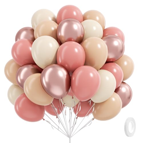 60pcs Dusty Pink Balloons, Blush Pink Dusty Rose Nude Ivory White Metallic Rose Gold Balloons for Boho Baby Shower Birthday Party Wedding Bridal Shower Party Decorations - color: Dusty Pink