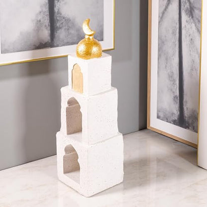 Decorative Mosque Tower with Gold Dome, Hand Painted,White and Gold - color: Mosque Tower Dome Statue