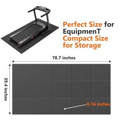 THAILE Gym Equipment Mat, 79" x 39"x 0.16" Exercise Equipment Mat | Heavy-duty floor protector for treadmills, ellipticals, bikes and weight equipment; reduces vibration, noise and floor damage - size: 79L''×39W''×0.16''