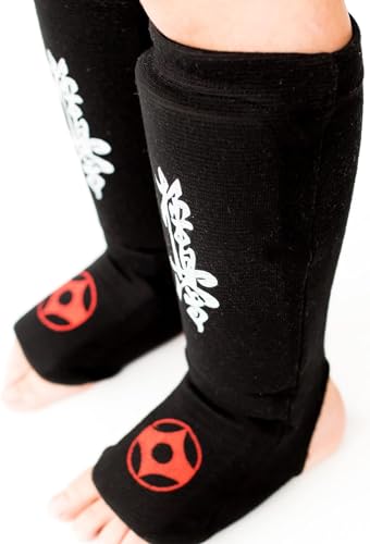 Muay Thai MMA Kickboxing shin Guards, Instep Guard Sparring Protective Leg shin Kick Pads for Adults Kyokushin and Non Kyokushin Versions - size: Large