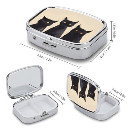 Metal 2 Compartment Pill Organizer Travel Friendly Portable Compact Pill Box Cute Pill Case to Hold Vitamins,Fish Oil,Supplements,Meds,Tablet for Purse,Pocket. (Three Cats) - color: Three Cats