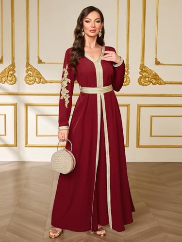 Elegant Muslim Dress Traditional Islamic Attire Maxi Robe Eid Prayer Gown - color: Red, size: Small