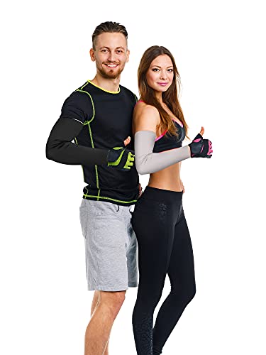 Bememo 9 Pairs UV Protection Sleeves Cooling Sleeves Long Arm Covers Arm Sleeves for Men and Women - color: Black, Light Grey, Dark Grey