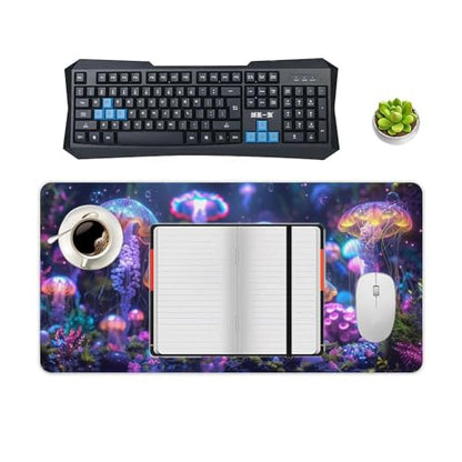 KeKee Colorful Sea Aquarium Neon Jellyfish Octopus Mushrooms Large Mouse Pad Gaming Mousepad Desk Pad for Keyboard and Mouse Mat Non-Slip Base 30x60cm, Style - size: 30x60cm