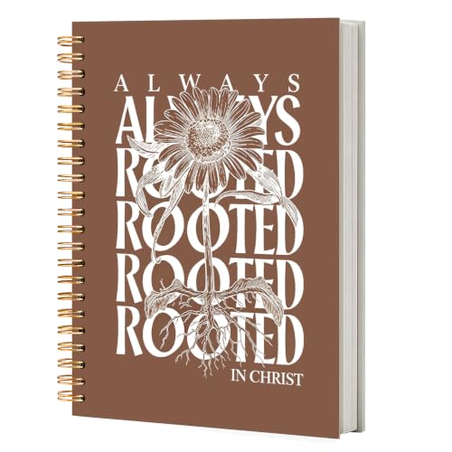 NATSUNO Brown Boho Floral Christian Spiral Notebook Journal 5.5x8.3in - color: white Boho Floral Christian
