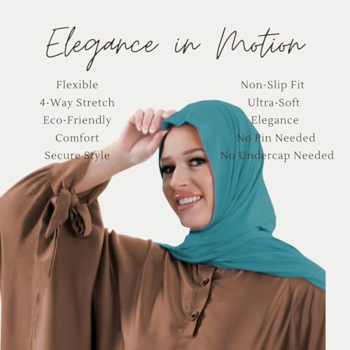 Premium Jersey Hijab Scarves -Turban Head Wraps for Women, Fashion Headbands Long Plain Muslim Shawls - color: Teal
