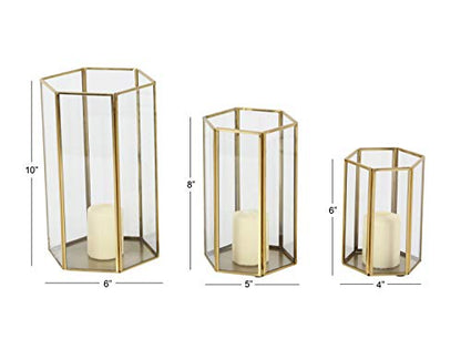 CosmoLiving by Cosmopolitan Glass Decorative Candle Lantern with Metal Plate, Set of 3 6", 8", 10" H, Gold (Pack of 5) - size: 3 PIECES SMALL SIZE (Pack of 5)