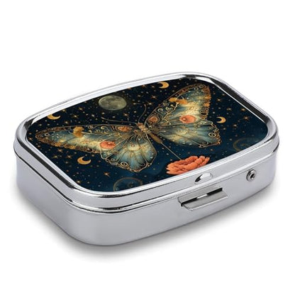 Metal 2 Compartment Pill Organizer Travel Friendly Portable Compact Pill Box Cute Pill Case to Hold Vitamins,Fish Oil,Supplements,Meds,Tablet for Purse,Pocket. (Butterflies in the Night) - color: Butterflies in the Night