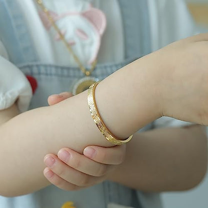 Qitian Islamic Jewelry Gifts for Women Allah Gold Bangles Bracelets Ayatul Kursi Arabic Cuff Bracelet for Women Men Islam Eid Ramadan New Year Gifts - color: T-Gold--toddlers
