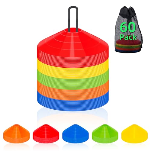60/120 Pack Agile Soccer Cones with Portable Bags & Brackets,Sports Cones,cones for sports training，soccer cones for training，soccer training equipment，Agile Soccer Cones Used for Football Training - size: A-60 Pack Soccer Cones