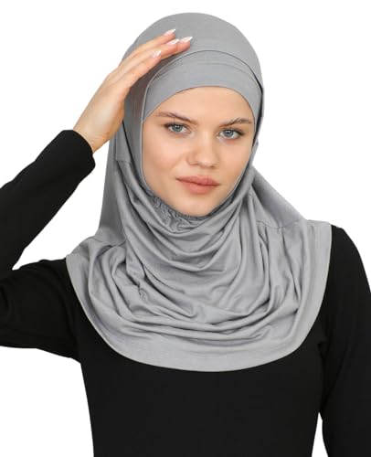 Prien Chic Ready To Wear Hijab For Women, Muslim Long Turban Undercap Set, Instant Scarf, Prayer Clothes For Girls, Abaya - color: Grey