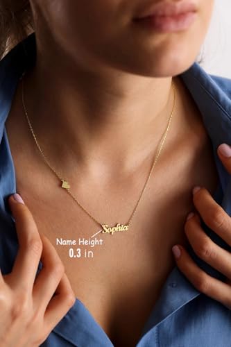 DayOfShe Custom Tiny Name Necklaces for Wedding Bridesmaid Gifts Best Friend Birthday Gifts, 18K Gold Plated Dainty Name Necklace Personalized Christmas Jewelry Gifts - color: Tiny Name+Heart