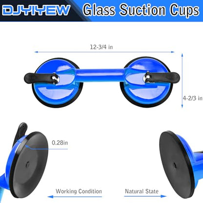Heavy Duty Suction Cups - Aluminum Vacuum Handle Glass & Tile Lifter - Ergonomic, Reliable Suction for Lifting Large Glass, Tile, Marble, Floor, Dent Puller (2 Pack Blue) - color: Blue