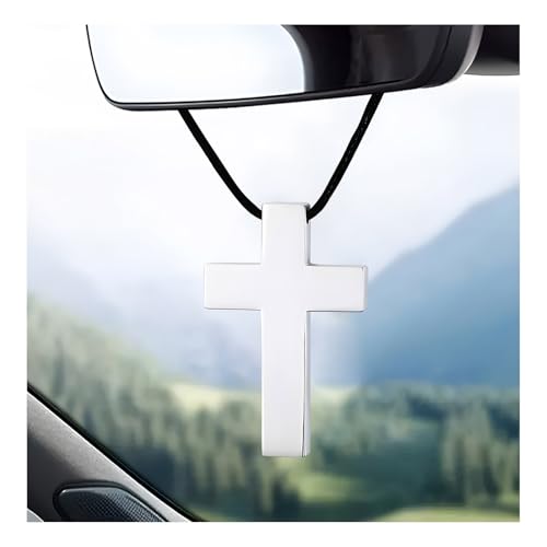 Wevdn Cross Hanging Ornaments for Car Rear View Mirror, Premium Alloy Waterproof Cross Car Hanging Ornament, Simple Cross Pendant Rear View Mirror Accessories for Car Truck Home Decor (Silver) - color: Silver