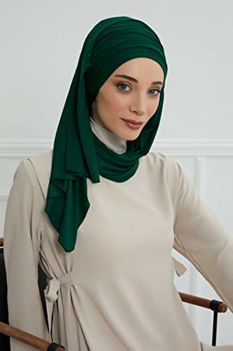 Aisha's Design Instant Hijab Scarves for Women, 95% Cotton Pretied Bonnet Turban Easy to Wear Cotton Headscarf - color: Dark Green