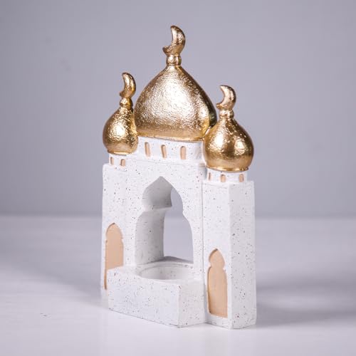Decorative Mosque Sculpture with Gold Domes, White and Gold, 8.27 x 5.71 x 2.76 inches - size: 5.71*2.76*8.27in