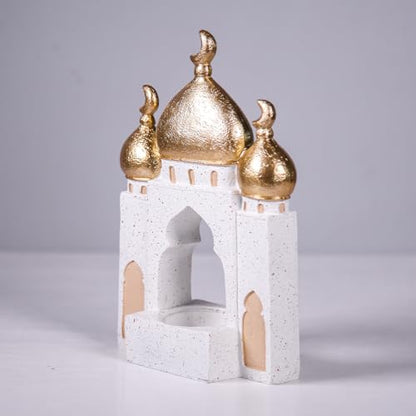 Decorative Mosque Sculpture with Gold Domes, White and Gold, 8.27 x 5.71 x 2.76 inches - size: 5.71*2.76*8.27in