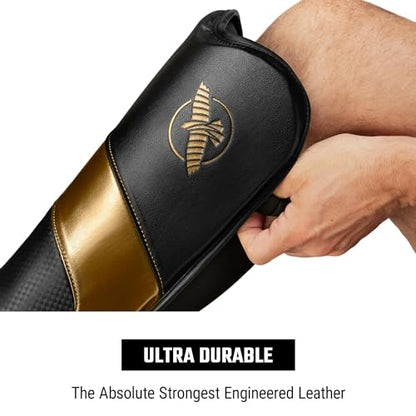 Hayabusa T3 Full-Back Shin Guards - color: Black/Gold, size: Medium