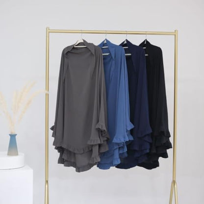 Boedaty Ramadan Eid Prayer Garment Long Khimar Hijab Scarf Wrap with Flounces Abaya Jilbab Muslim Islam for Women - color: Black1