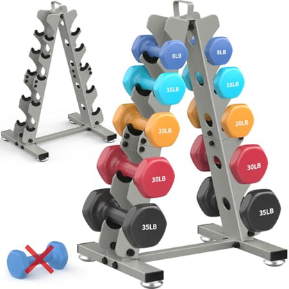 TomCare 6-Tier|5-Tier|4-Tier|2-Tier Dumbbell Rack Stand Only for Home Gym | Stable A-Frame, Fits 5–35 lb Dumbbells, Protective Padded Cradles, Adjustable Feet, Easy-Carry Handle (Stand Only) - color: Dark Gray, size: 5 Tier