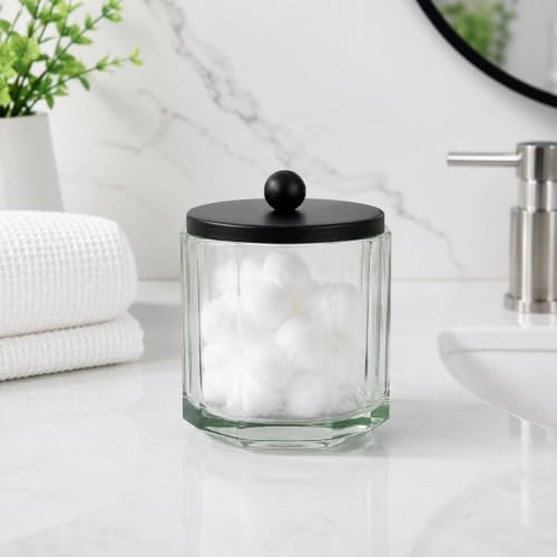 Sage Green Translucent Apothecary Octagional Shaped Glass Canister Jar With Black Metal Lid Cover for Bathroom Organization, Cotton Balls, Q Tips, and Small Accessories, Bathroom Storage - color: Sage/Green Black Lid