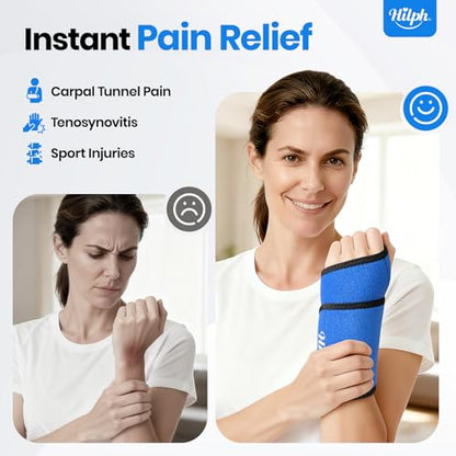 Hilph Wrist Ice Pack Wrap for Carpal Tunnel Relief, FSA Eligible HSA, Reusable Wrist Hot & Cold Therapy Brace for Hand Injuries, Arthritis, Tendonitis, Surgery Recovery Items Gifts Men Women, Blue - style: Casual