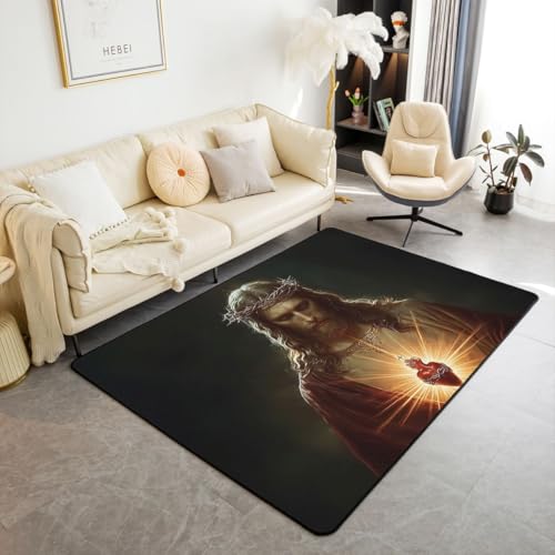 Homewish God Embraces Love Kids Area Rug,Prayer-Inspired Faith Indoor Floor Mat Entrance Rug for Girls Boys,Western Bible Verse Peace Non Slip Rug,Black Couch Living Room Decor,3'x5' - color: Black, size: 3'3" x 4'11" (Rectangular)
