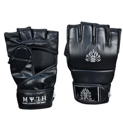 Myth MMA Gloves Grappling Sparring, MMA Gloves for Men & Women, Martial Arts Bag Gloves, Kickboxing Gloves with Open Palms, PU Leather MMA Gloves