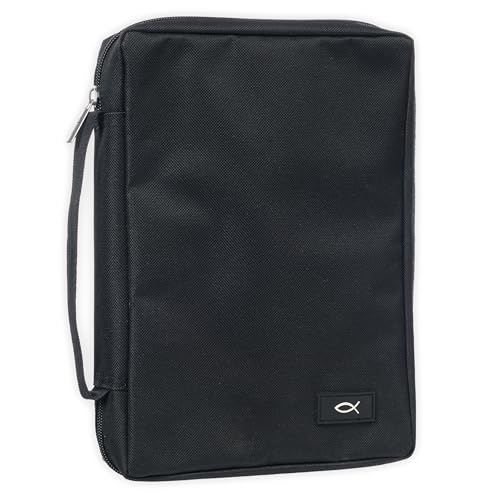 Promo Poly-Canvas Bible / Book Cover w/Fish Applique (Medium, Black) - color: Black/Jesus Fish #1, size: Medium