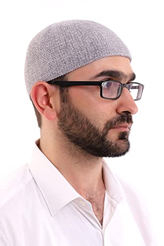 ihvan online Turkish Muslim Winter Velvet Kufi Hats for Men, Taqiya, Takke, Peci, Islamic Caps, Islamic Gifts, Standart Size - color: Light Grey