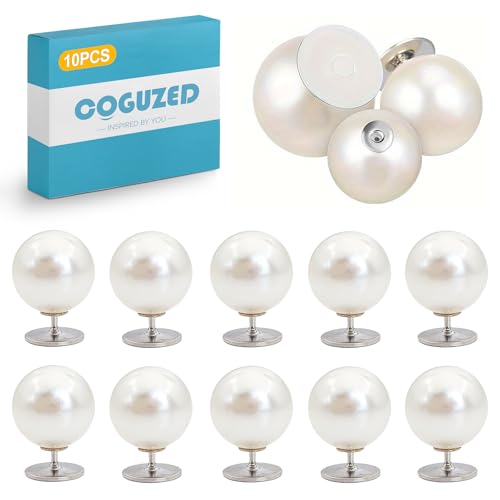 CoguZed 10 Sets No-Sew Pearl Buttons - Instant Modesty Brooch Pins for Adjusting Clothing, Shirt Collars, and Dresses