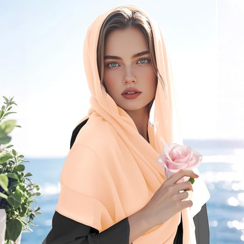 Chiffon Scarf,Soft Breathable Chiffon Shawls and Wraps,Silky Women's Hijab for Evening Dresses Wedding Bridal Scarves - color: Champagne, size: 67 x 28 inches