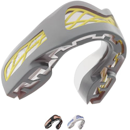 SAFEJAWZ Mouth Guard, Triple Layer Mouthguard for Adults with Case, Easy Fit Remoldable Premium Mouthpiece for Football, Boxing, Lacrosse, MMA, Basketball & All Contact Sports (Adult 12+ Years, Grey) - color: Grey