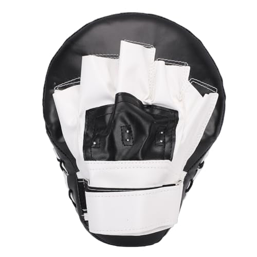 RiToEasysports Boxing Punching Mitt, PU Leather Curved Boxing Pad with Adjustable Strap, Training Hand Pad for Taekwondo Muay Thai, Adults Kids All Skill Levels - color: Black White