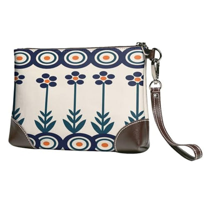 Leather Clutch Purse for Women, Large Capacity Wristlet Wallet with Removable Strap, Zip Handbag - color: Polish Blue