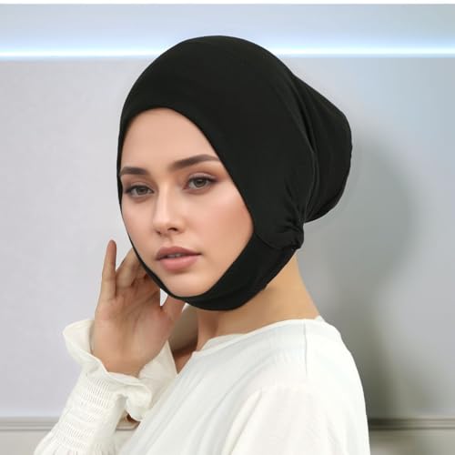 Hijab Beanies Cap Undercaps Slouchy with Elasti Non-Slip Caps Under Scarf for Women - color: Bk+wt