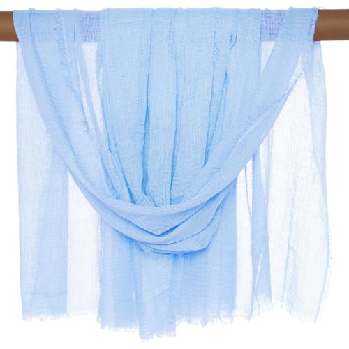 Nydotd Women Summer Cotton Linen Scarf Crinkle Long Beach Shawl Wrap hijab with Fringe - color: Light Blue