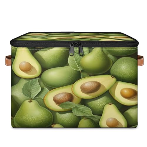 Green Avocado Large Storage Basket with Lids, Storage Boxes Bin for Organizing Shelves Nursery Bedroom, Closet Organizers Cube for Clothes Toys - color: Multicolored 18